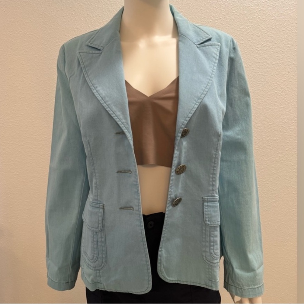 NWT Tribal Denim Women’s Button Up Collared Blazer W/ Pockets Size Light Blue 8